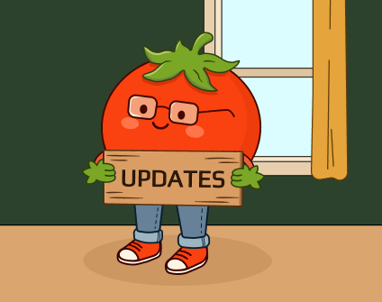 Pomodoro timer character holding a cardboard